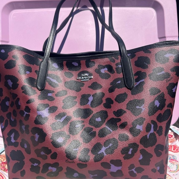 Coach Black and Purple Leopard Print Tote - Picture 1 of 1
